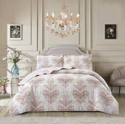 Printed Bedspread Set with Vintage Floral Patchwork Design, Soft Microfiber Coverlet Set with Matching Pillow Shams for All Seasons