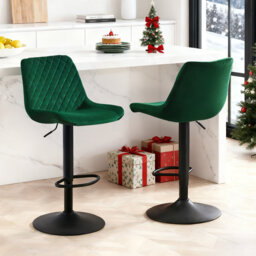 Apoch Waffle Velvet Height Adjustable Bar Stool 360 Swivel with Footrest Counter Stool
