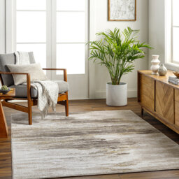 Abstract Modern Marble Dark Brown Off-White Area Rug