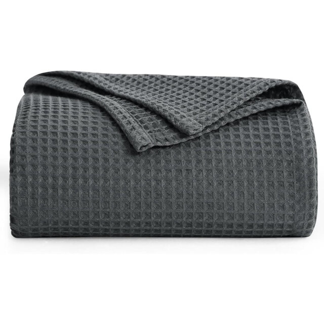 Throw Charcoal Grey Blanket - Summer Lightweight Throws Blanket For Bed, Sofa Couch Double Size 150X200cm, Thin Breathable Woven Throw Soft Blanket Fo