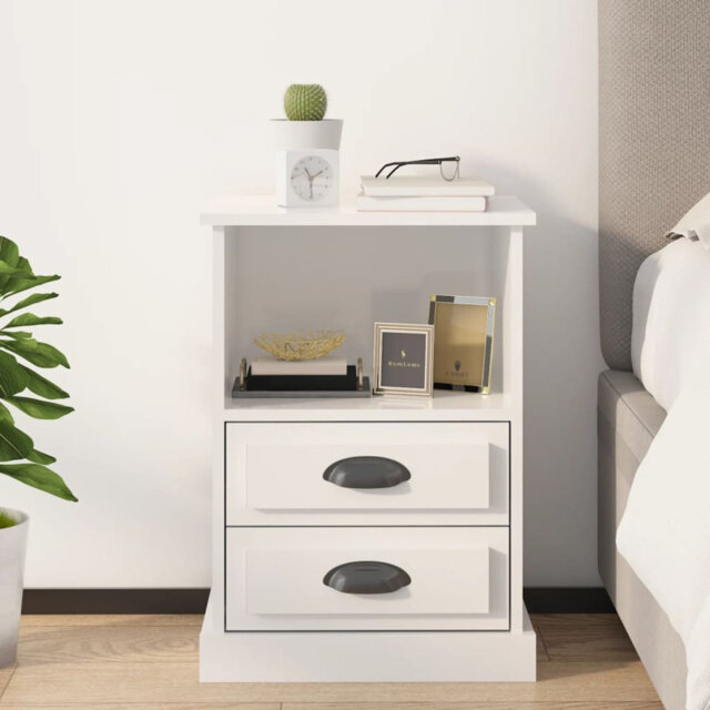 High-gloss white bedside table, 43 x 36 x 60cm