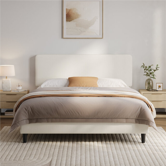 Modern Upholstered Bed Frame with Adjustable Chenille Headboard