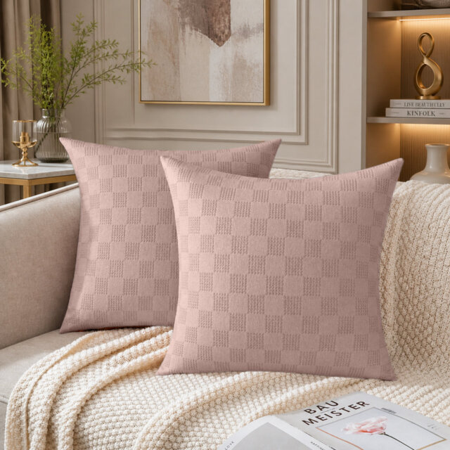 Check Pattern Velvet Cushion Covers Set of 2 – Soft Textured Scatter Pillow Covers for Sofa, Bed & Living Room