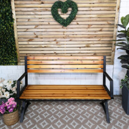Abdule Kendal 2 Person Outdoor Modern Cross Design Metal Wooden Garden Patio Bench