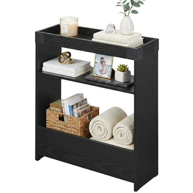 Narrow Side Table With Magazine Rack, Sofa Couch Side Table With Storage Shelf, Slim End Table For Small Spaces, Modern Nightstand For Bedroom, Living