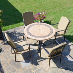 Vermont Stone Dining Table with 4 ASCOT DELUXE Chairs Garden Set