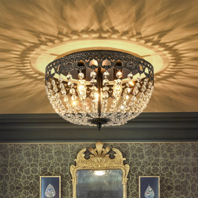 Vintage 3-Light Faceted Crystal Bowl Flush Mount Ceiling Light