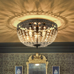 Vintage 3-Light Faceted Crystal Bowl Flush Mount Ceiling Light