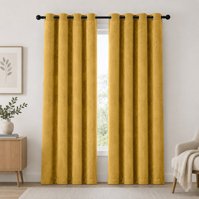Thermal Velvet Curtains with Eyelet Ring Top - Blackout Crushed Velvet Drapes Pair