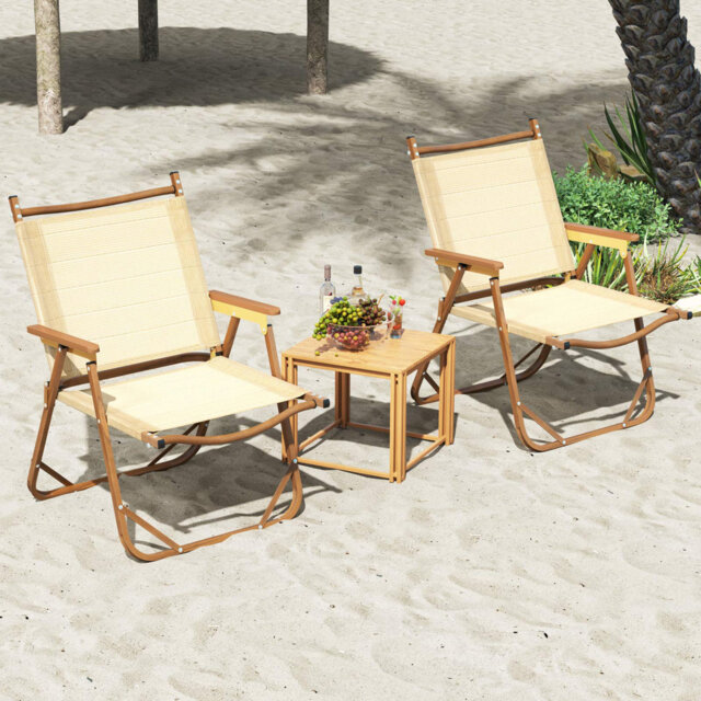 Folding Camp Chairs Set of 2 Outdoor Lightweight Beach Chairs-Beige