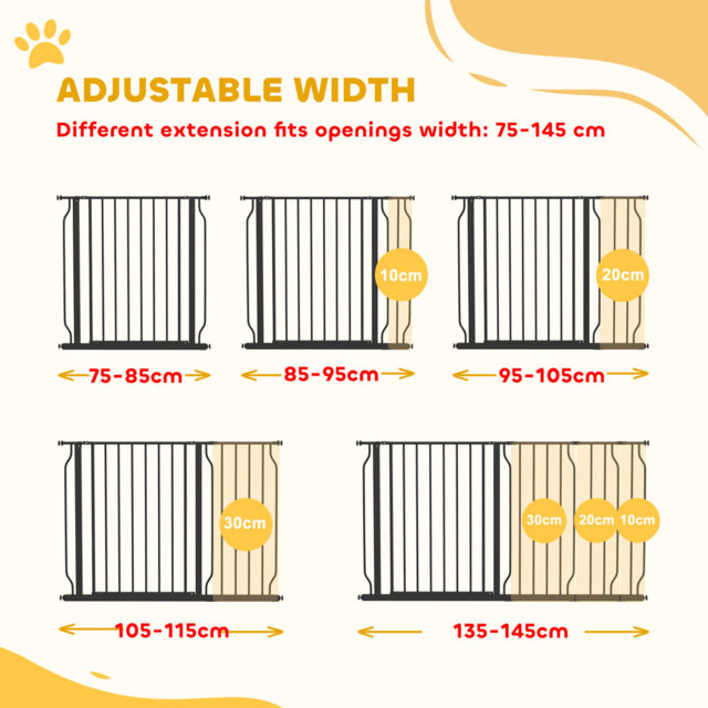 Dog Gate Wide Stair Gate with Door 76H x 75145W cm Black
