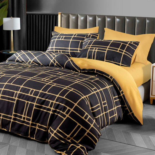 Luxury Double Brushed Microfiber Reversible Duvet Cover Set with Zipper Closure and Corner Ties