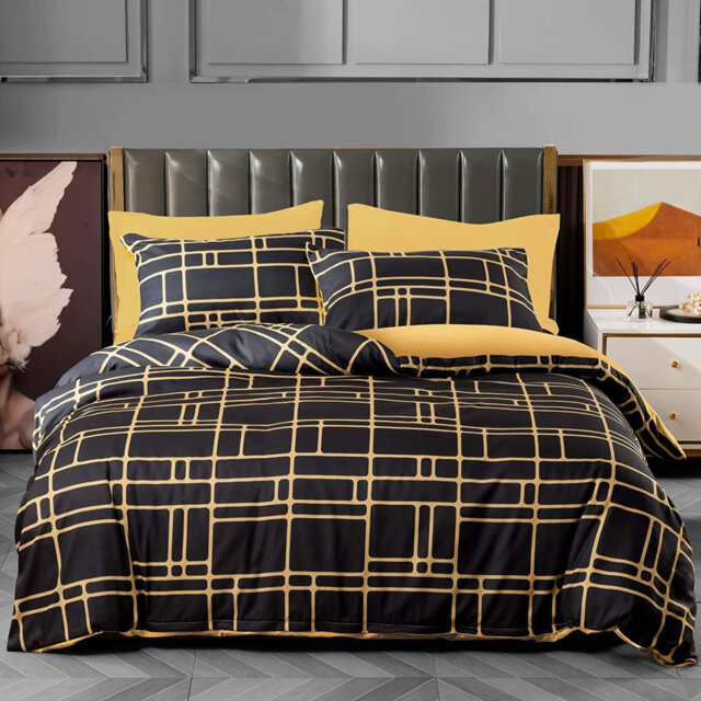 Luxury Double Brushed Microfiber Reversible Duvet Cover Set with Zipper Closure and Corner Ties