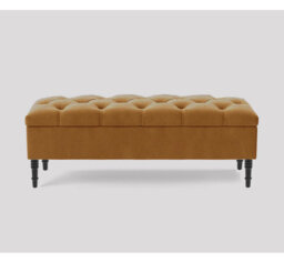 Alyana 90cm Wide Tufted Rectangle Ottoman Storage Bench, Upholstery Velvet Shoe Bench with Turned Wooden Legs