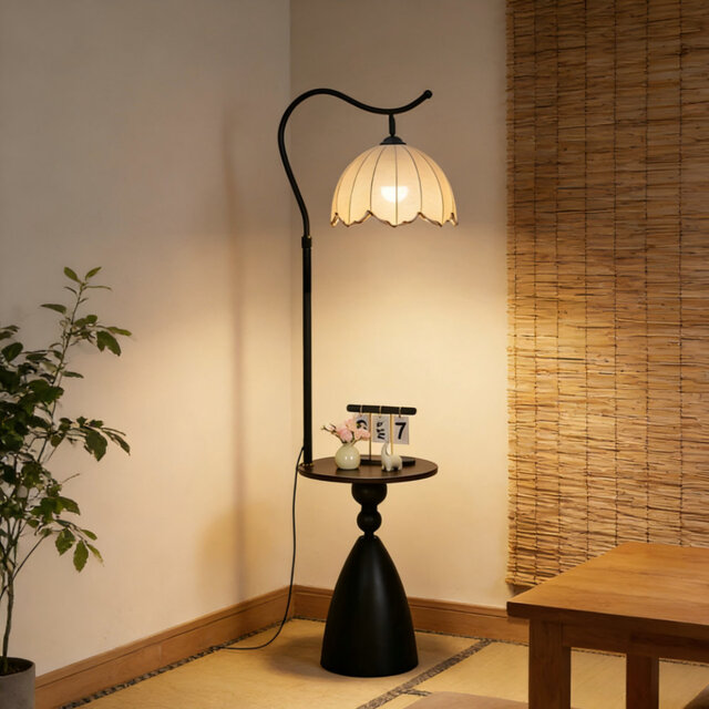 Floor Lamp With Shelves Wooden Shelf Standing Light Modern Tall Standing Lamps For Living Room Reading Standing Lamp With Fabric Lampshade Black Floor