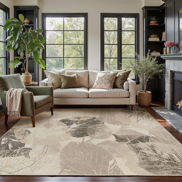 Boho Low Pile Area Rugs For Living Room, 160 X 230CM, Beige