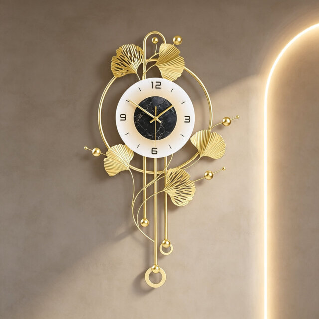 Oversized Gold Decorative Wall Clock, Silent Non-Ticking Battery-Operated Modern Round Wall Clock, Elegant Wall Decor,27.5 × 18.8 Inch