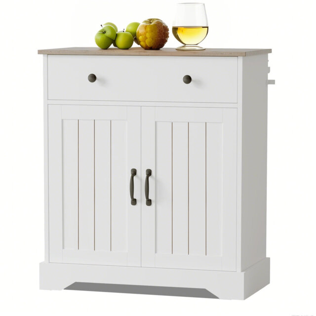 "29.5"" Modern Sideboard Buffet Cabinet with Storage, Adjustable Shelves & Drawer, White Wood Kitchen Pantry Coffee Bar for Dining Room, Entryway"