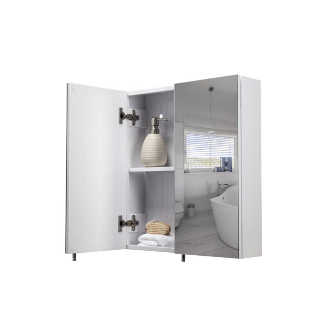 Cullen Double Door White Steel Bathroom Mirror Cabinet