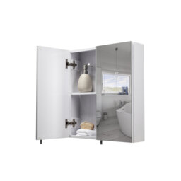 Cullen Double Door White Steel Bathroom Mirror Cabinet