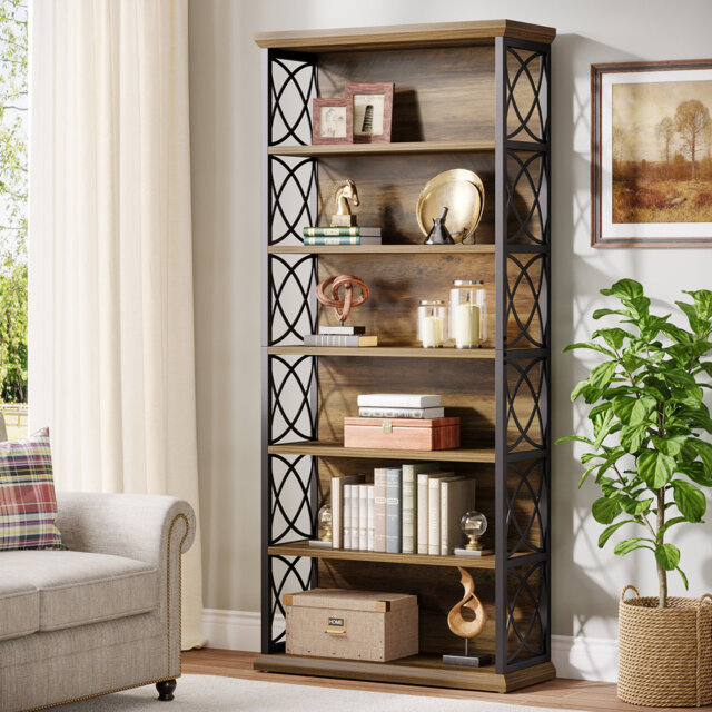 73'' Tall Bookshelf, 6-Tier Industrial Etagere Bookcase, Metal Display Shelf for Living Room, Office, Bedroom
