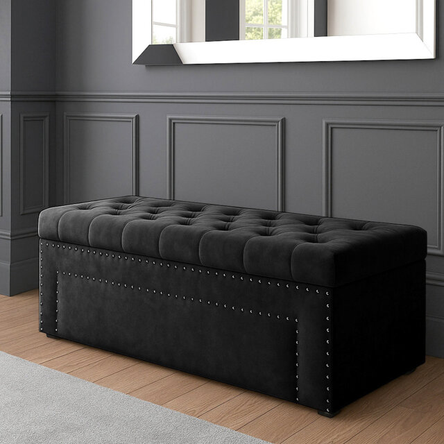 Duke Ottoman Storage Box - Chesterfield Upholstered Blanket Box - Plush Velvet Ottoman Bench with Storage