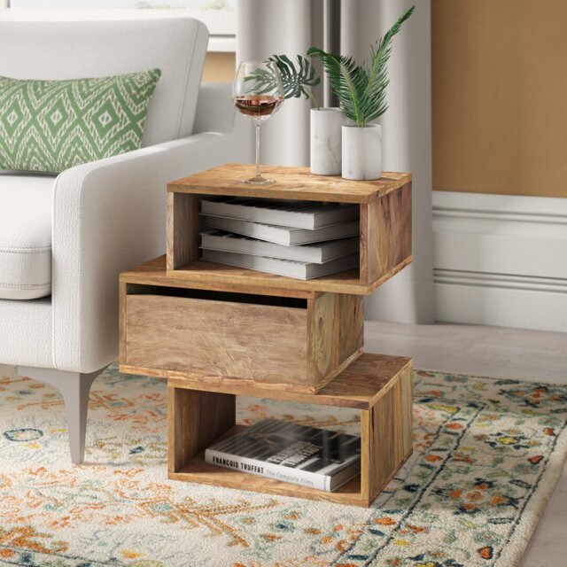 Grand Isle Solid Wood Floor Shelf End Table