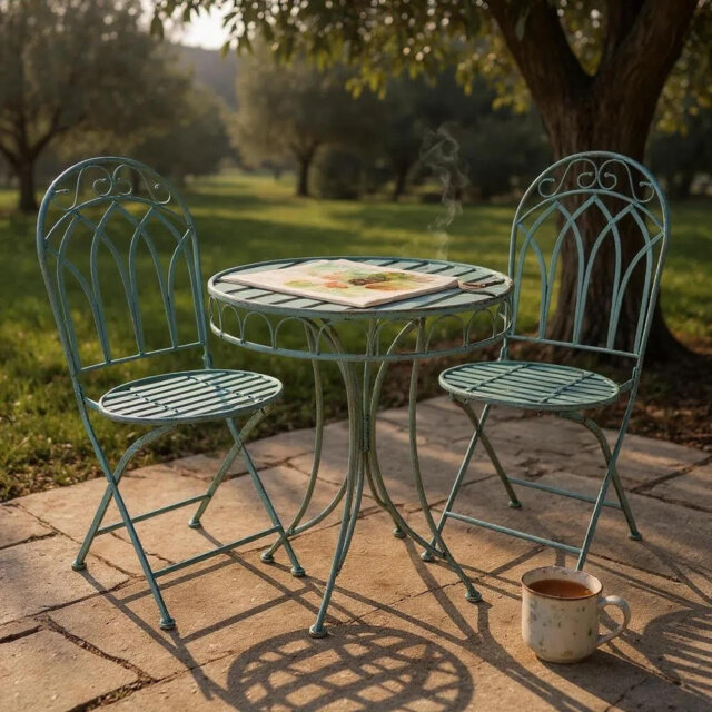 2-Person Metal Patio Dining Set â Stylish Durable Round Table & Chair Set for Garden, Balcony, Outdoor Relaxation