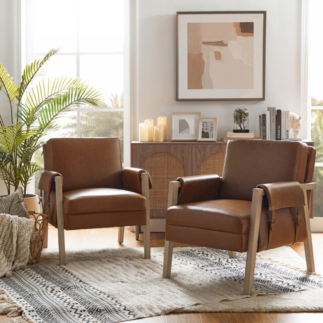Arhiana Faux Leather Armchair With Solid Wood Legs Set Of 2