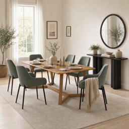 Beda Rectangular Rubberwood Dining Table With Ophelia Chairs - Farmhouse Style
