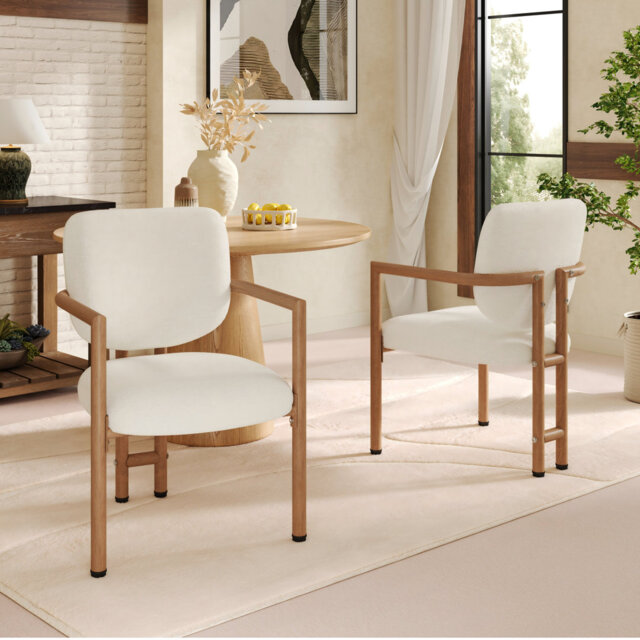 Set Of 2 Dining Chairs Beige Boucle With Metal Legs