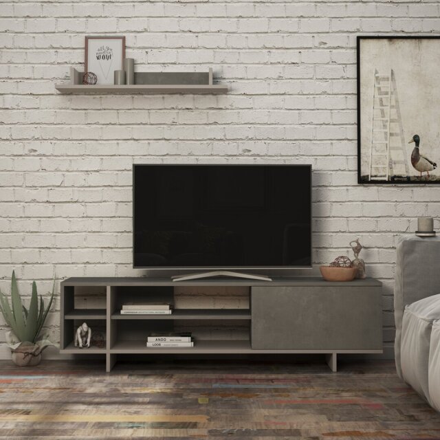 "Ajay Modern TV Stand for TVs up to 78"" - 160 cm Wide - Includes Wall Shelf"