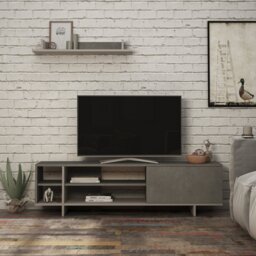 "Ajay Modern TV Stand for TVs up to 78"" - 160 cm Wide - Includes Wall Shelf"