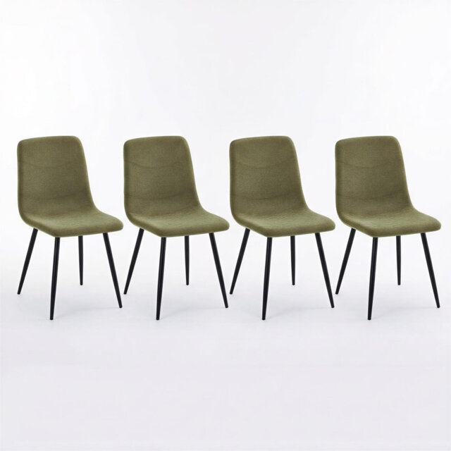 Evie Set Of 4 Grey Linen Upholstered Black Steel Frame Dining Chairs
