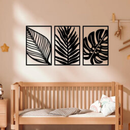 Boho Metal Leaf Wall Art Decor, Rustic Palm Leaf 3 Pcs 43 x 28 cm for Bedroom