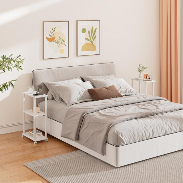 Small Side Table, Narrow End Table, Bedside Table, Set Of 2, Nightstand With Wheels For Living Room, Bedroom