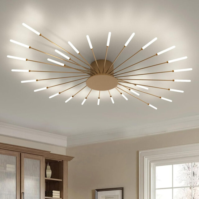 Aiddan Ceiling Light Modern LED Ceiling Lamps, Flower Shape Ceiling Lights, Flush Mount Chandelier, Metal Acrylic Ceiling Lamps (Gold,28 Heads)