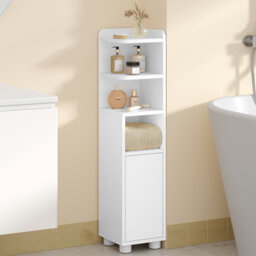 Slim Bathroom Storage Unit, Narrow Bathroom Storage Unit, Open and Closed Dual-Zone Design, Adjustable Shelves