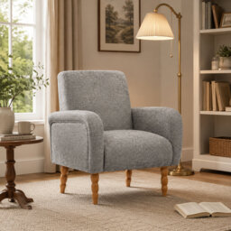 Upholstered Accent Armchair with Turned Solid Wood Legs