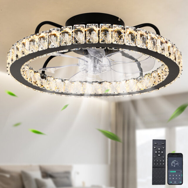 50cm Dimmable Crystal Ceiling Fan with LED Light and Remote Control and APP