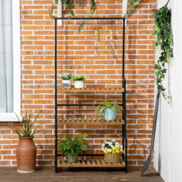 Haidar 3 Tiered Tall Plant Stand with Hanging Hooks for Outdoor