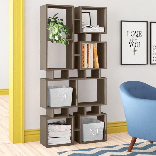 Mcleod Modern Asymmetric Freestanding Bookcase 4-Tier Storage Unit with 8 Open Compartments
