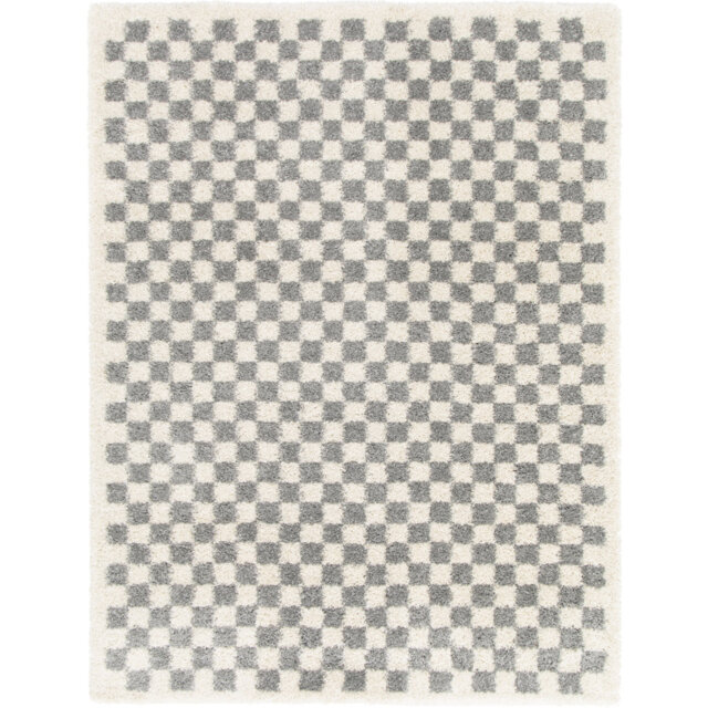 Soft High Pile Modern Beige And Grey Chequered Design Indoor Area Rug