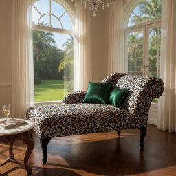 Elegant Leopard Print Fabric Chaise Longue – Comfortable Upholstered Lounger for Living Room, Bedroom, or Lounge