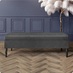 Safar Plain Upholstered Plush Velvet Ottoman Storage Bench with Black Turned Wooden Legs