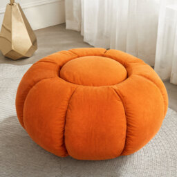 Geometric Comfort Wowmax Pumpkin Shape Ottoman Coffee Table, Modern Pumpkin Upholstered Ottoman Coffee Table, Extra Large Round Ottoman For Living Roo