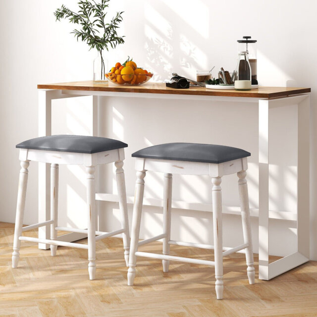 Set Of 2 Bar Stools Dining Counter Height Chair Modern Upholstered Pub Stool