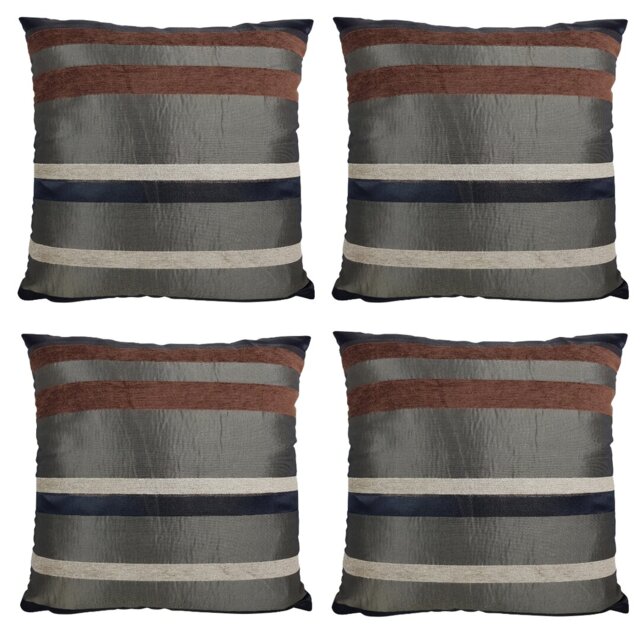 "Somoa Set of 4 High Quality Khaki Brown Stripe Satin Home Décor Cushion Covers 18x18"""