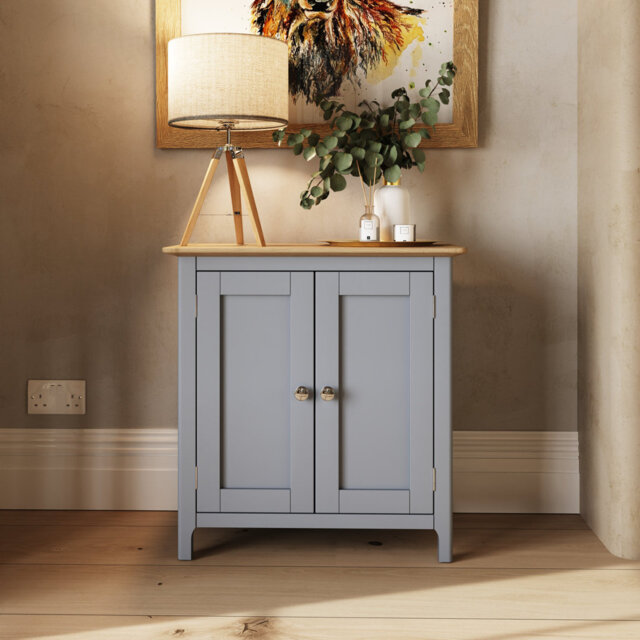 Daris 2 Door Compact Sideboard Buffet Storage Cabinet. 65cm Wide. Polished Chrome Handles.