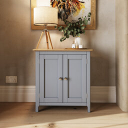Daris 2 Door Compact Sideboard Buffet Storage Cabinet. 65cm Wide. Polished Chrome Handles.